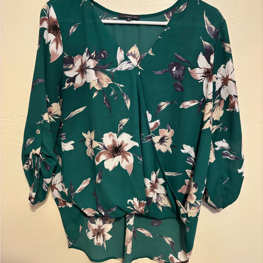 West Kei Teal Floral Blouse
